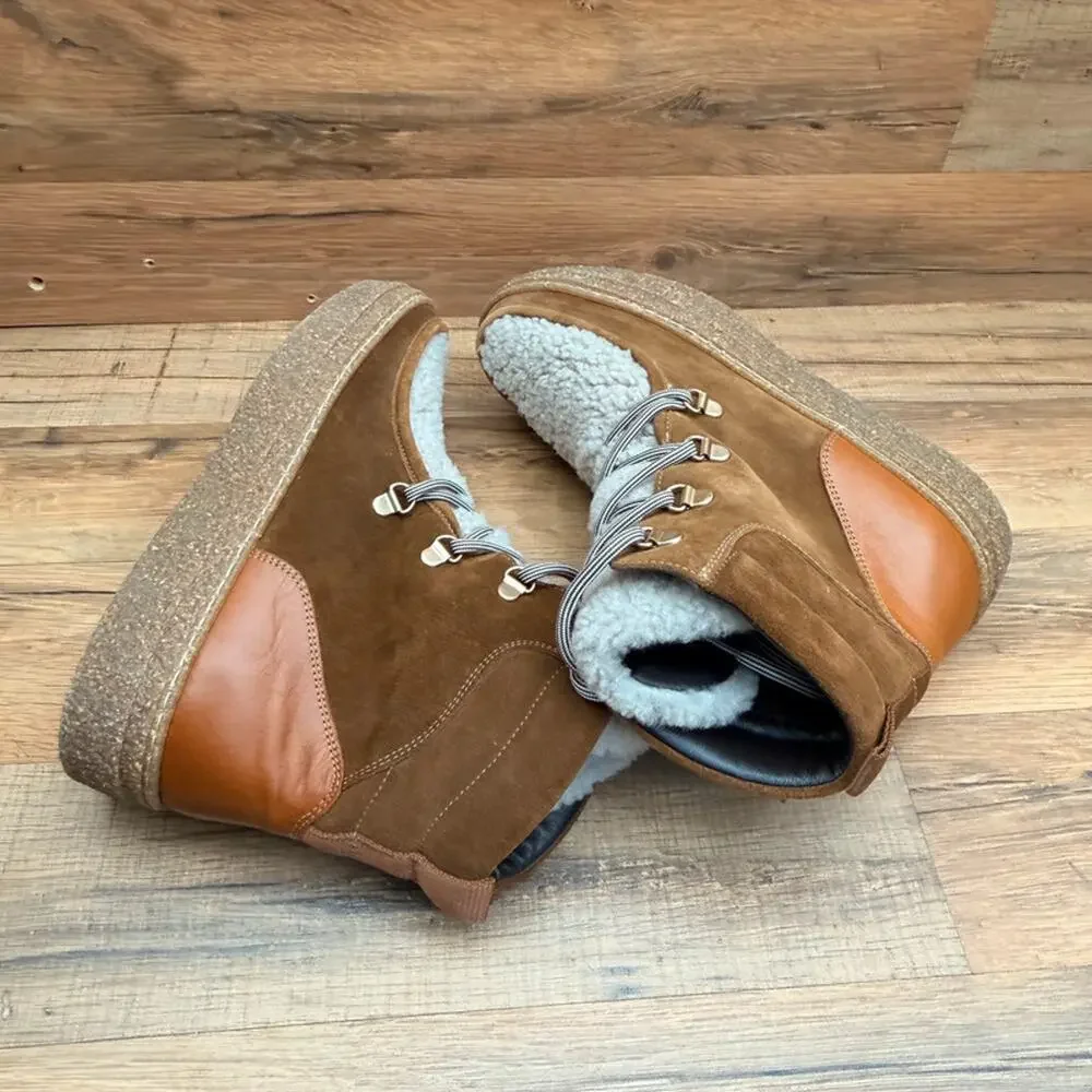 Aquatalia size 9 Taelyn Suede Shearling Bootie Walnut Caramel